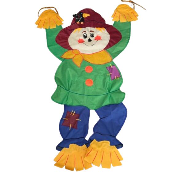 Vintage Nylon Outdoor 3D Embroidered Applique Cut Out 29"x43" Scarecrow Flag - Picture 1 of 3